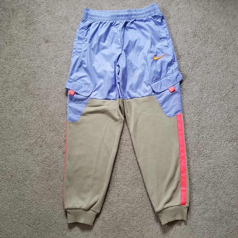 Nike Kids ODP Loose Fit Sporting Joggers Light Thistle Nylon Khaki Fleece Sz M
